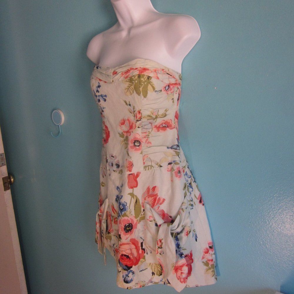 Nanette Lepore 2 Strapless Summer Garden Party Linen Floral Mini Dress